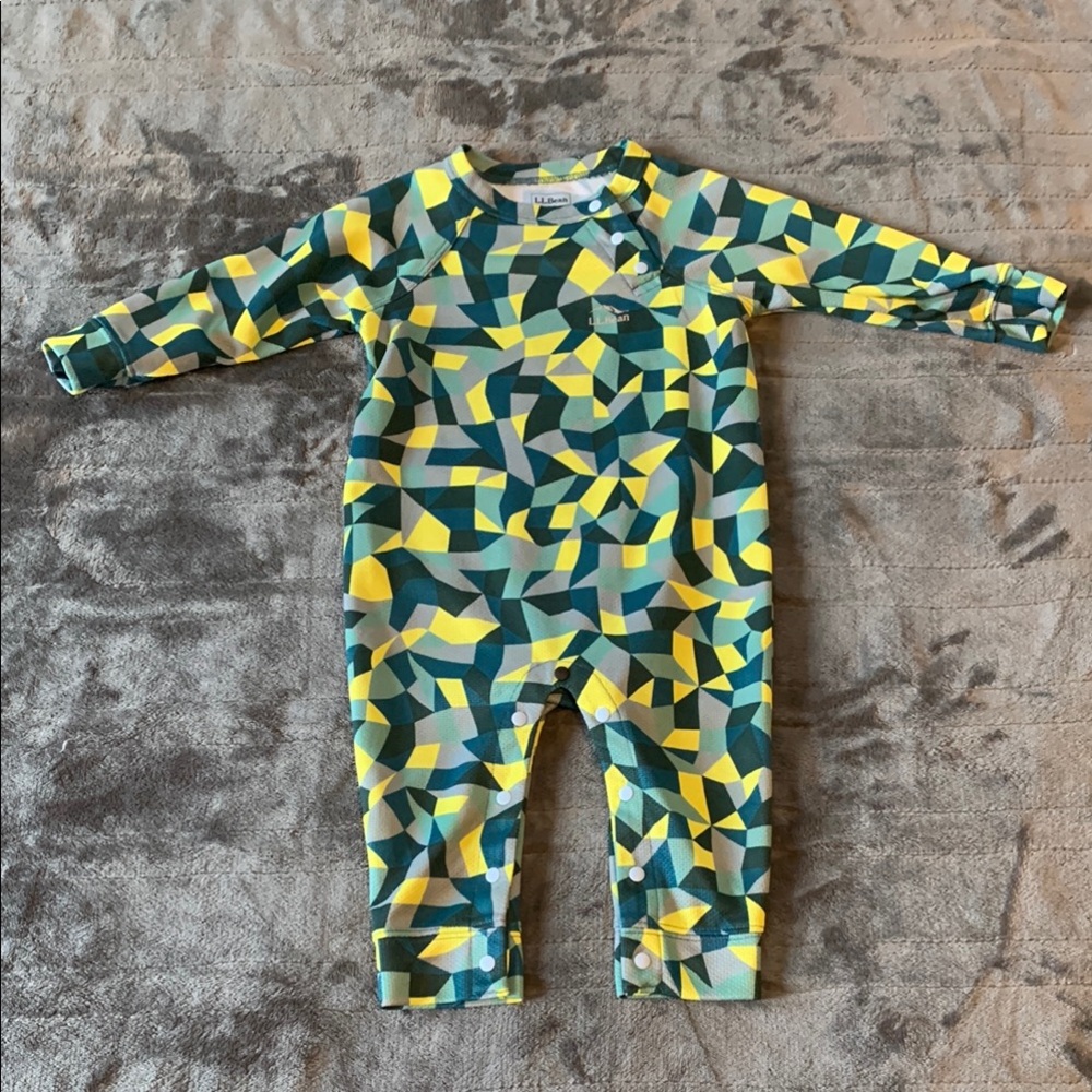 L.L. Bean Geometric Print One-Piece Bodysuit in Yellow, Green, Teal